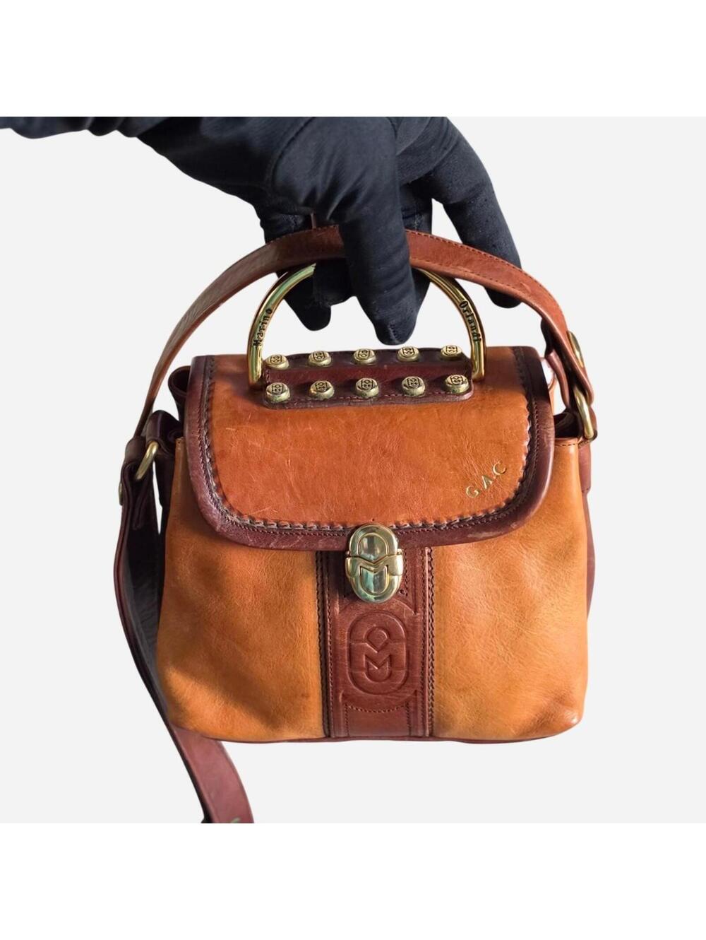Rare Vintage Marino Orlandi Leather Satchel Made in Italy Brown, Gold
